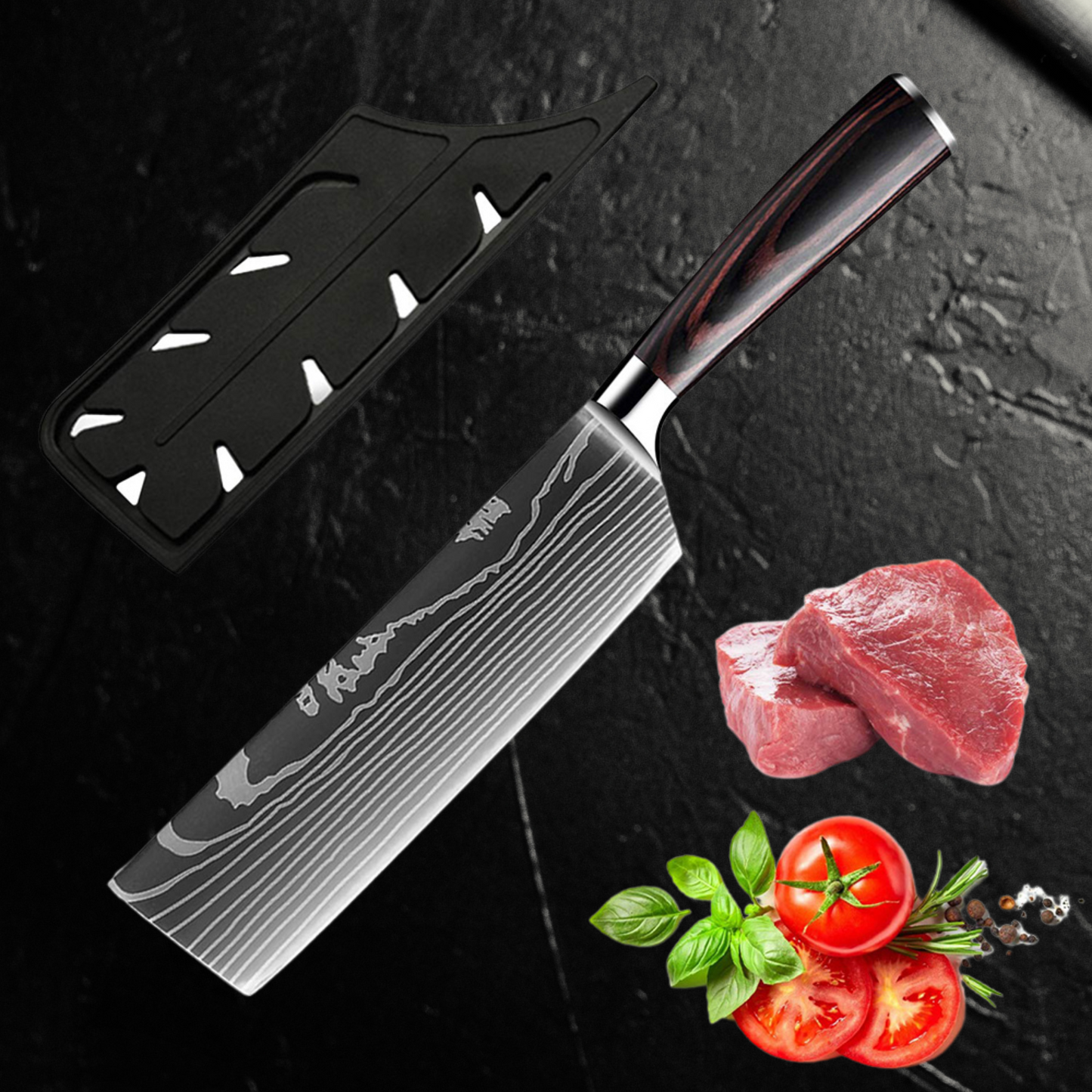 Nakiri Damascus Vegetable Knife – Darkwood Edition