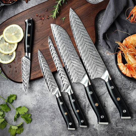 Daichi Damascus VG10 Steel Knife Set – Obsidian Black