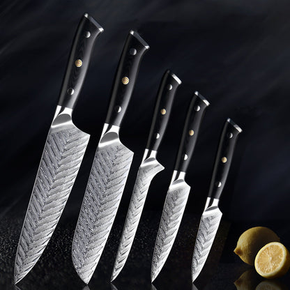 Daichi Damascus VG10 Steel Knife Set – Obsidian Black