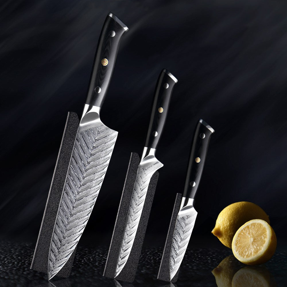 Daichi Damascus VG10 Steel Knife Set – Obsidian Black