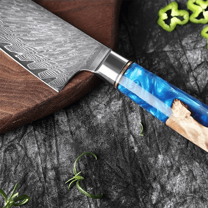 Gyuto Japanese Damascus Steel Chef Knife – Celestial Blue