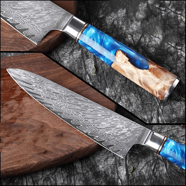 Gyuto Japanese Damascus Steel Chef Knife – Celestial Blue