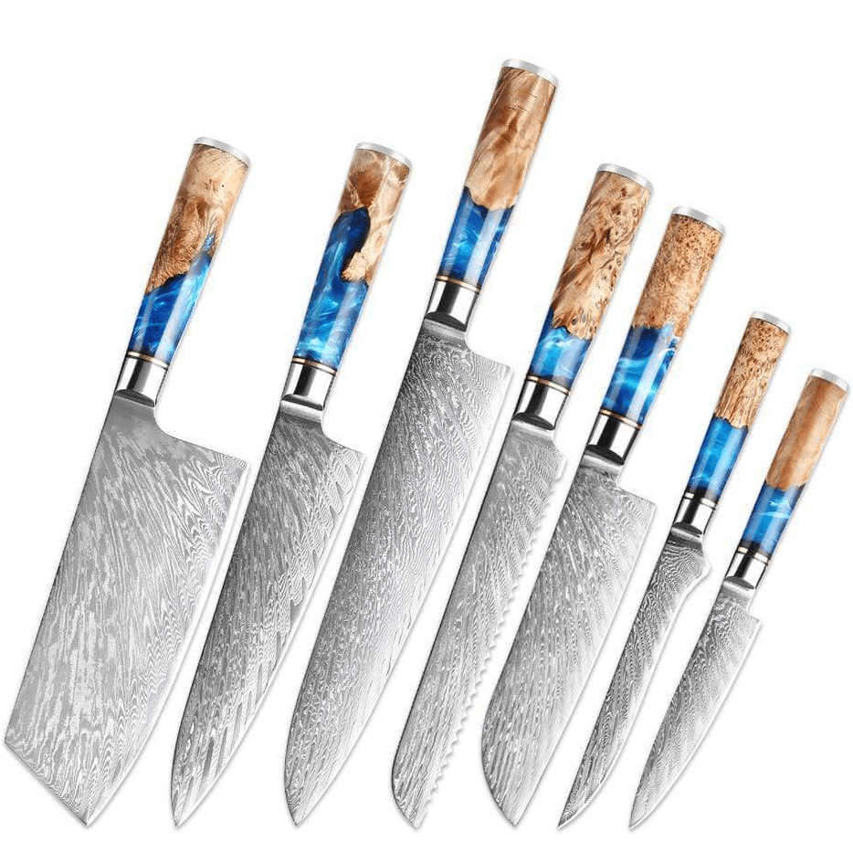 Katanami Japanese Damascus Steel Kitchen Knife Set – Celestial Blue Edition