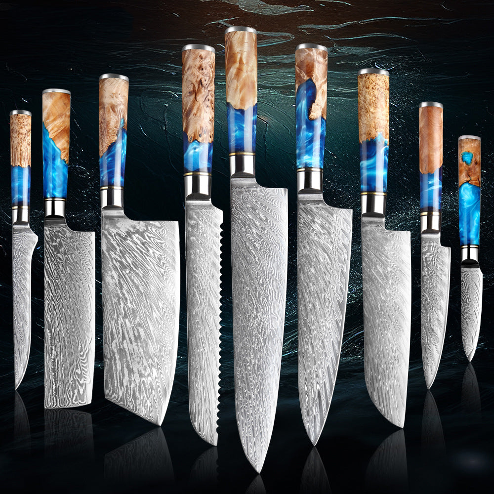 Katanami Japanese Damascus Steel Kitchen Knife Set – Celestial Blue Edition