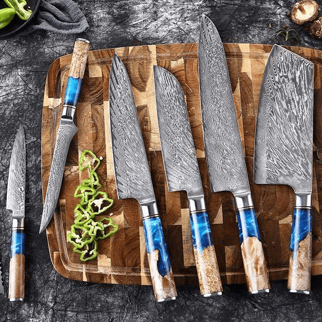 Katanami Japanese Damascus Steel Kitchen Knife Set – Celestial Blue Edition