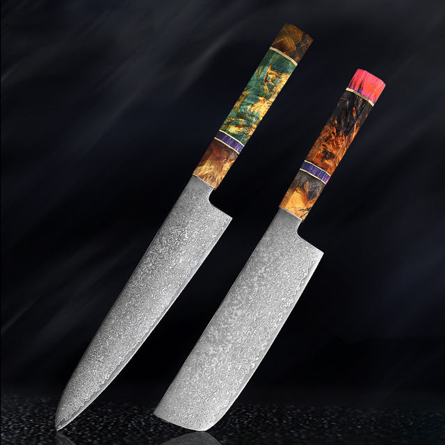 Katanami Handmade Japanese Damascus Chef Knife – Sunset Ember Edition