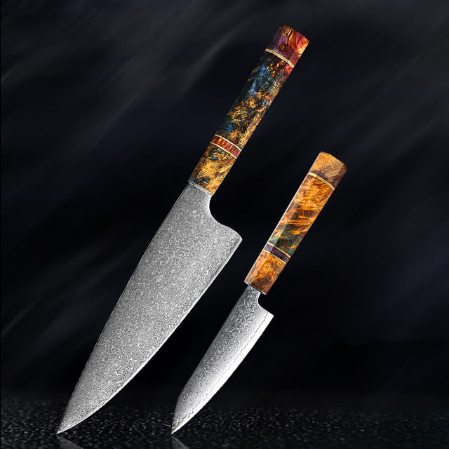 Katanami Handmade Japanese Damascus Chef Knife – Sunset Ember Edition