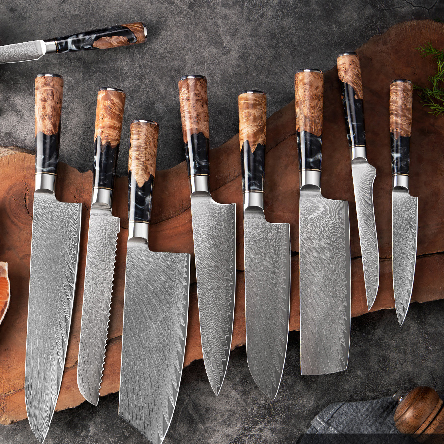 Katanami Damascus Steel Knife Set – Obsidian Shadow Edition