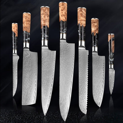 Katanami Damascus Steel Knife Set – Obsidian Shadow Edition