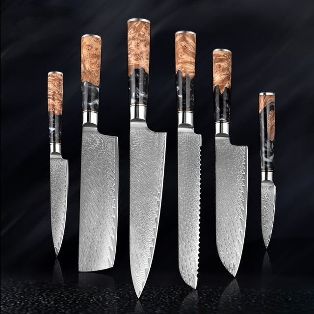 Katanami Damascus Steel Knife Set – Obsidian Shadow Edition