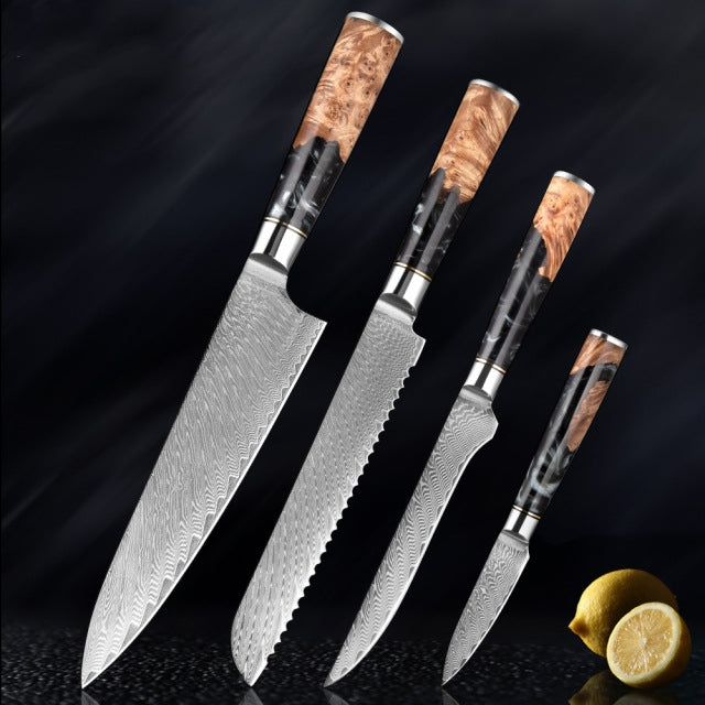 Katanami Damascus Steel Knife Set – Obsidian Shadow Edition