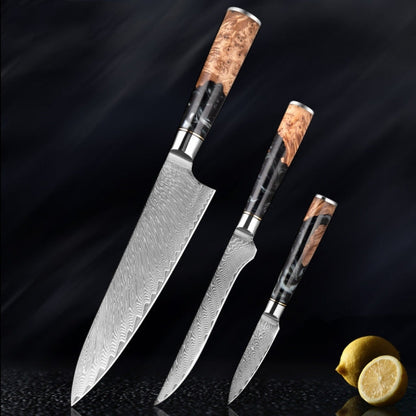 Katanami Damascus Steel Knife Set – Obsidian Shadow Edition