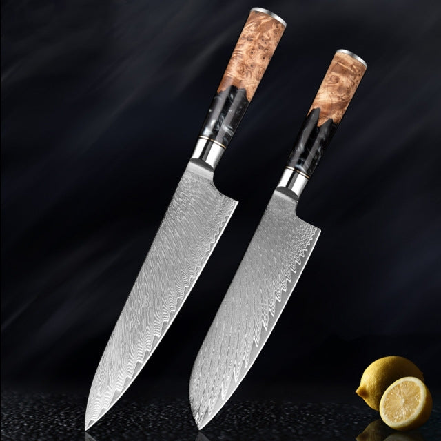 Katanami Damascus Steel Knife Set – Obsidian Shadow Edition