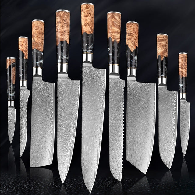 Katanami Damascus Steel Knife Set – Obsidian Shadow Edition