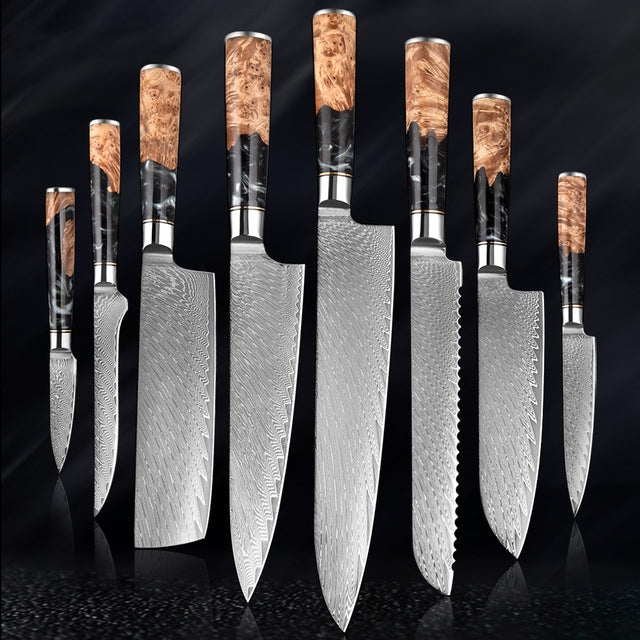 Katanami Damascus Steel Knife Set – Obsidian Shadow Edition