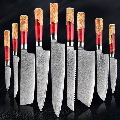 Katanami Japanese Damascus Steel Kitchen Knife Set – Ember Blade Edition