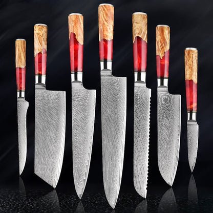 Katanami Japanese Damascus Steel Kitchen Knife Set – Ember Blade Edition