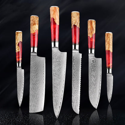 Katanami Japanese Damascus Steel Kitchen Knife Set – Ember Blade Edition