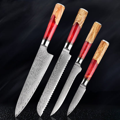 Katanami Japanese Damascus Steel Kitchen Knife Set – Ember Blade Edition