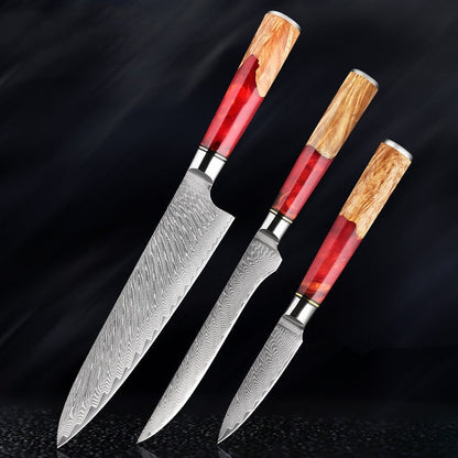 Katanami Japanese Damascus Steel Kitchen Knife Set – Ember Blade Edition