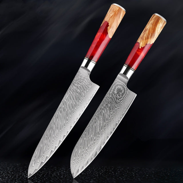 Katanami Japanese Damascus Steel Kitchen Knife Set – Ember Blade Edition