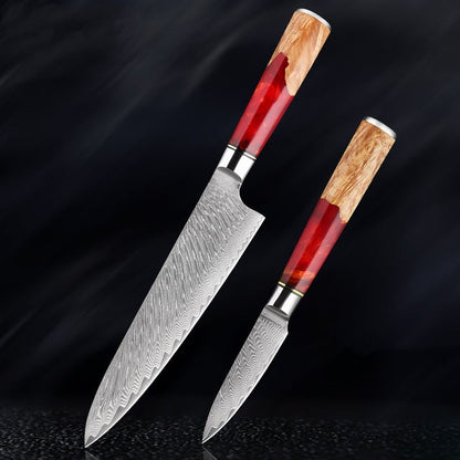 Katanami Japanese Damascus Steel Kitchen Knife Set – Ember Blade Edition