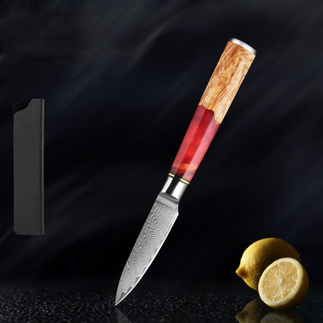 Katanami Japanese Damascus Steel Kitchen Knife Set – Ember Blade Edition