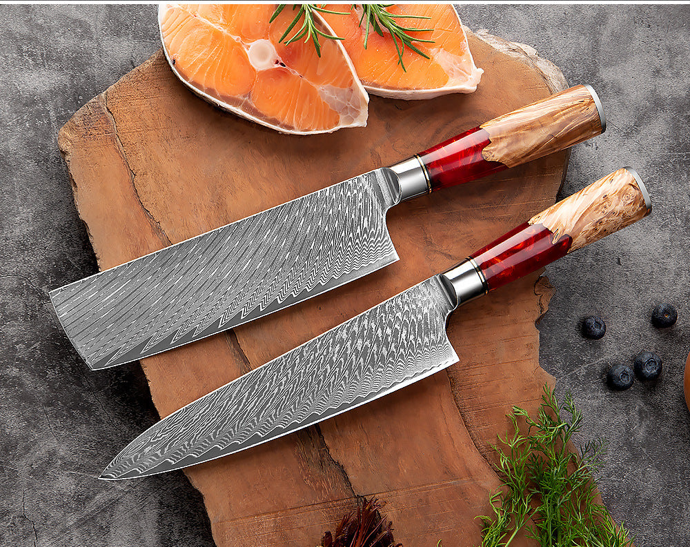 Katanami Japanese Damascus Steel Kitchen Knife Set – Ember Blade Edition