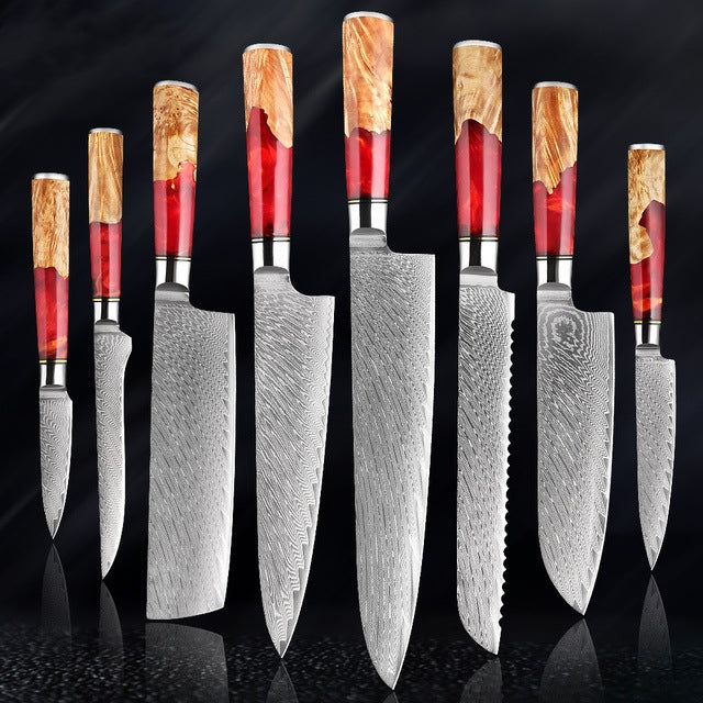 Katanami Japanese Damascus Steel Kitchen Knife Set – Ember Blade Edition