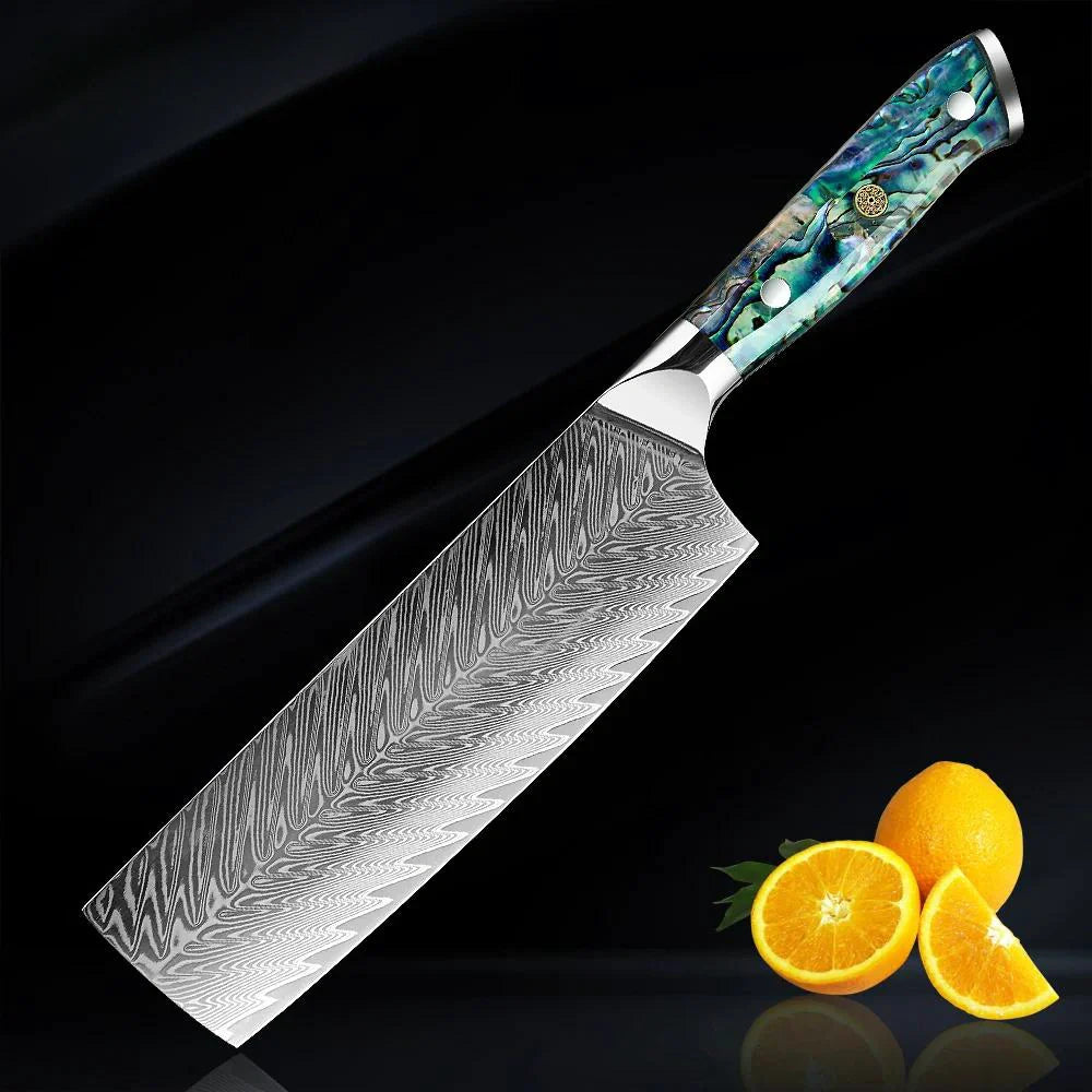 Okugai Damascus Kitchen Knife – Ocean Pearl Edition