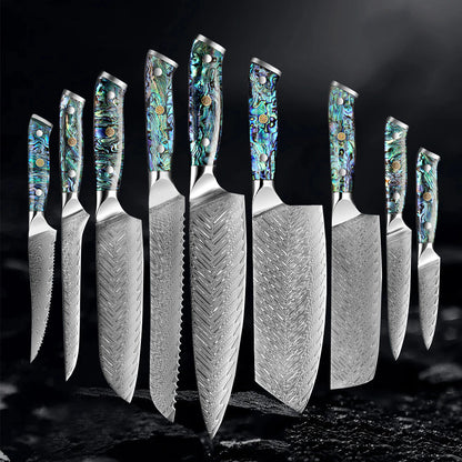 Okugai Damascus Kitchen Knife – Ocean Pearl Edition