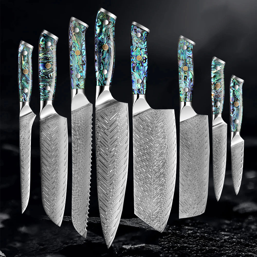 Okugai Damascus Kitchen Knife – Ocean Pearl Edition