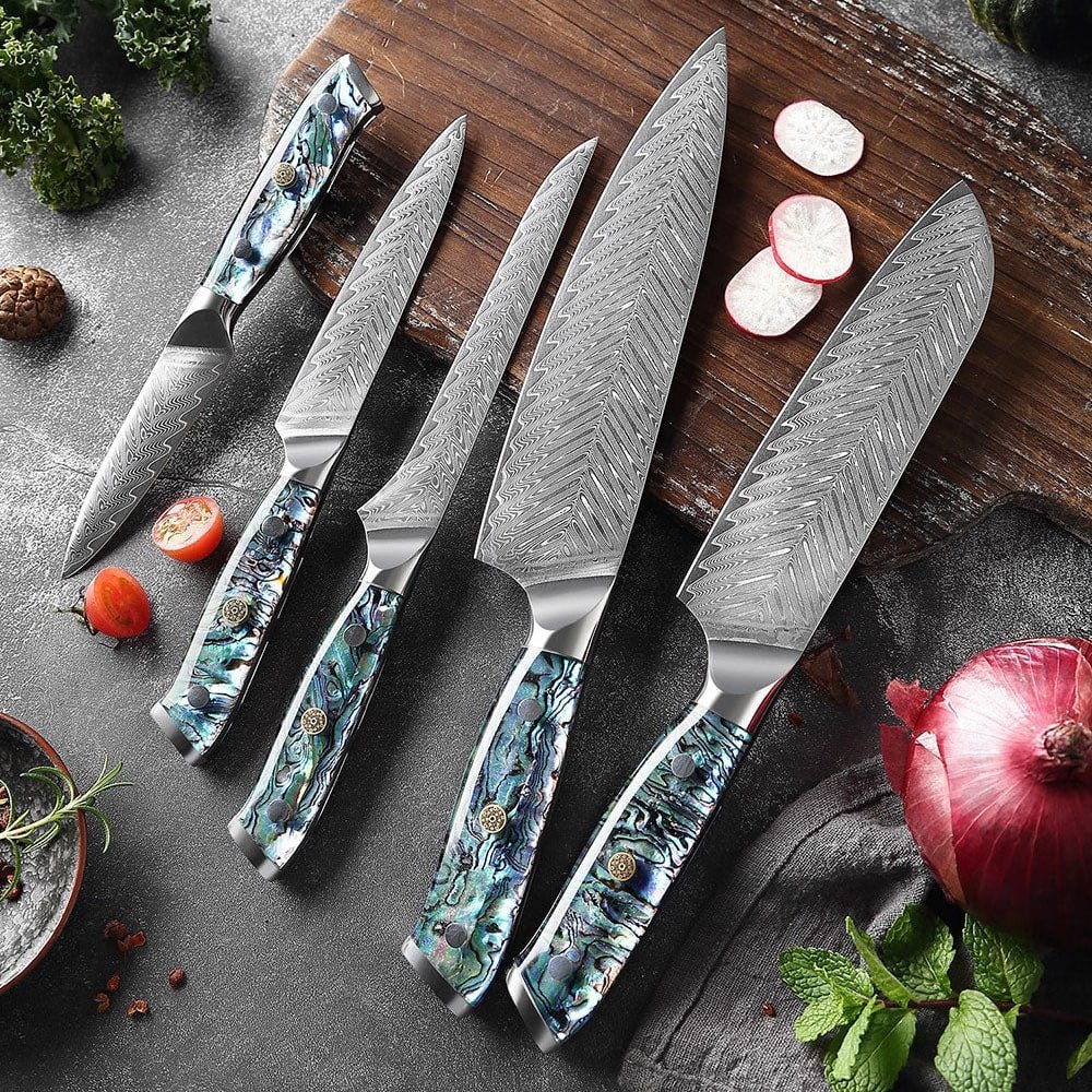 Okugai Damascus Kitchen Knife – Ocean Pearl Edition